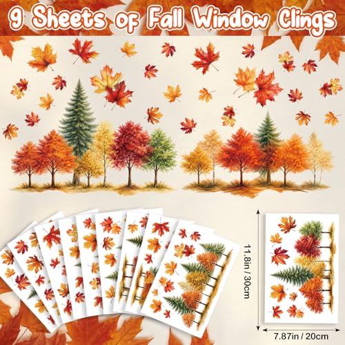 Autumn Leaf Window Clings - 9 Sheets Fall Decor for Home & Office
