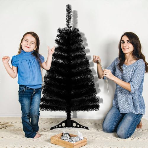 3ft Black Artificial Christmas Tree - Tabletop Pine Tree with Stand