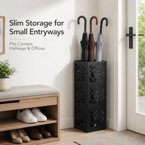 Metal Umbrella Holder Stand for Entryway, Square Hollow Design Rack