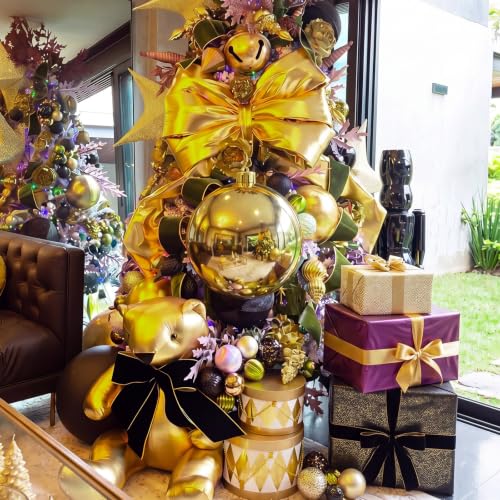 Threan 6 Inch Large Gold Shiny Christmas Ball Ornaments for Christmas Tree - 1 Piece