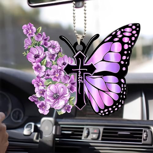 Purple Butterfly Car Hanging Ornament - Rearview Mirror Home Decor Keepsake