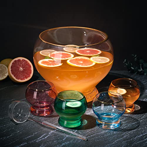 Colorful 1.7 Gallon Glass Punch Bowl Set with 4 Glasses and Ladle