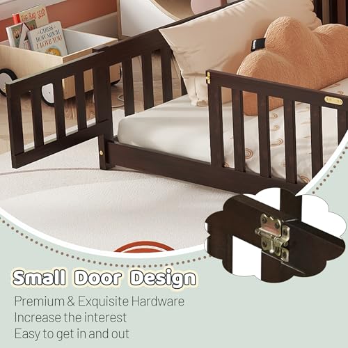 Queen Montessori Floor Bed with Safety Guardrails and Lockable Door
