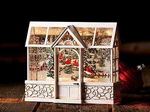 7.75" Cardinal Greenhouse Lantern with Swirling Glitter and LED Light