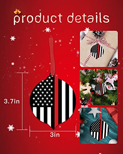 DecorLovee 10-Pack Christmas Ornaments Set – Red White Stripe Fireman USA Flag 3.7x3" (Variation Americadle9638)