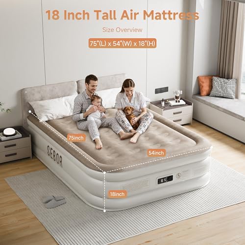 Full Air Mattress with Built-in Pump - 18" Raised Self-Inflating Bed with Bag