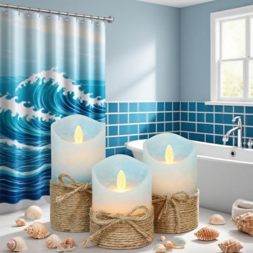 Nautical Decor Flameless Ocean Blue Candles with Remote Control - Ocean Hemp Rope