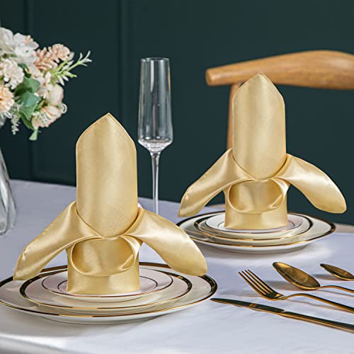 50 Pack Gold Satin Napkins, 17x17 Inch Reusable Cloth Dinner Napkins
