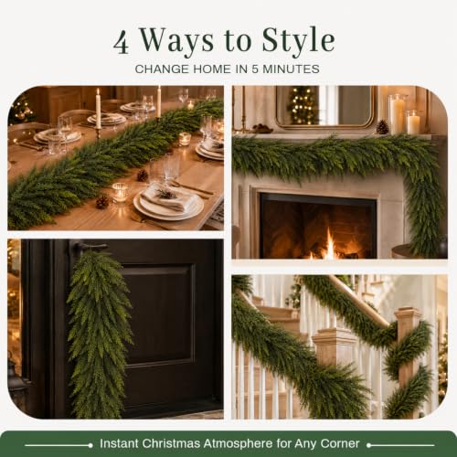 ICX 9Ft Norfolk Pine Garland - Winter Holiday Decor for Mantle & Outdoors (1pcs)