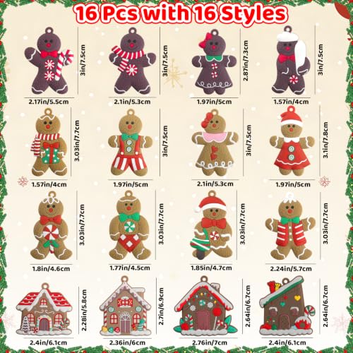 16-Piece Gingerbread Man & House Christmas Tree Ornaments - 3 Inch