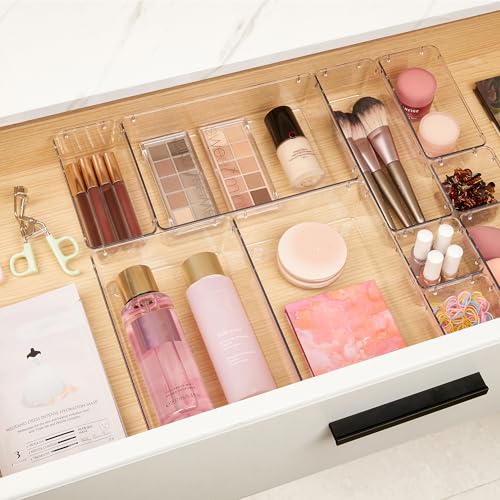 Vtopmart Clear Drawer Organizer Bins Set - 4 Sizes for Makeup & Home Storage