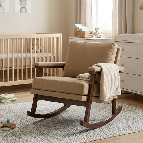 Compact Teddy Fleece Nursery Rocking Chair, Upholstered Glider for Bedroom