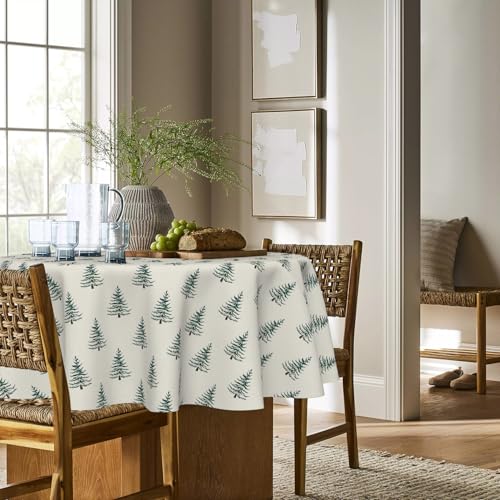Horaldaily Christmas Tablecloth 60x60 Round Green Trees Boho – 60" Round Green