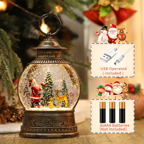 Musical Christmas Snow Globe Lantern with LED Lights and 6H Timer