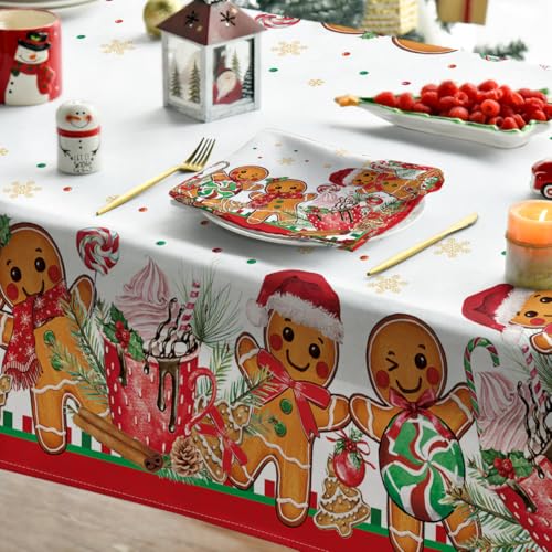 Horaldaily Christmas Tablecloth 60x60 Inch Square - Gingerbread Man, White/Red