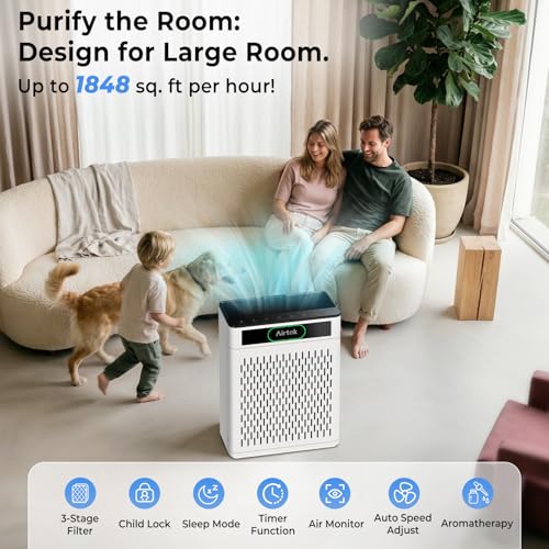 Large Room HEPA Air Purifier for Home, Smoke, Pet Hair, and Sleep Mode