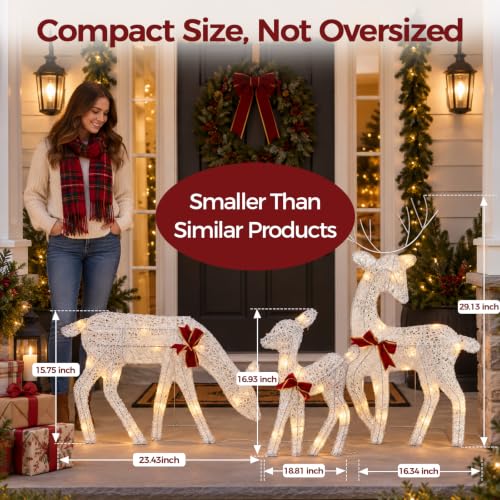 Light Up Reindeer Family Set with Remote, 8 Modes, Waterproof Christmas Decor