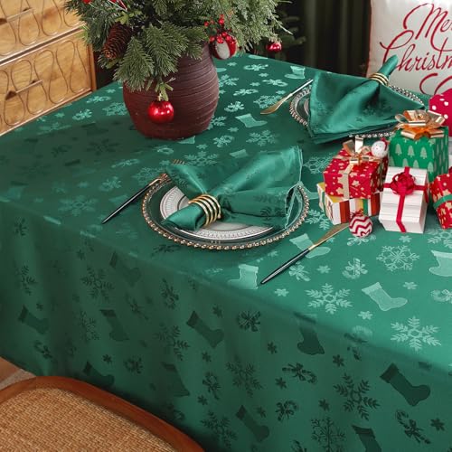 Honellaty Christmas Rectangular Tablecloth 60x120 Inches Green Spillproof & Wrinkle-Resistant Holiday Decor