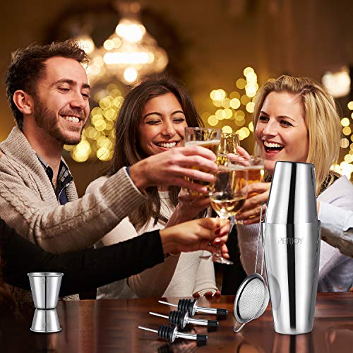 Perjoy 16-Piece Stainless Steel Cocktail Shaker Set with Bar Tools, Boston Shaker, Jigger & Muddler