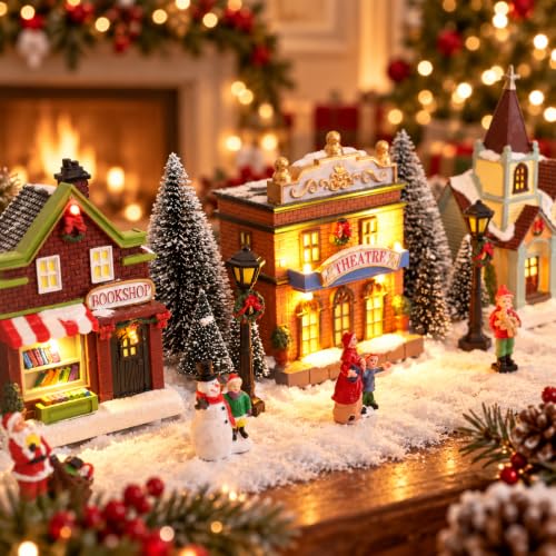 MEETYAMOR Lighted Christmas Village Set - 24 Pcs Holiday Mini Town Decor
