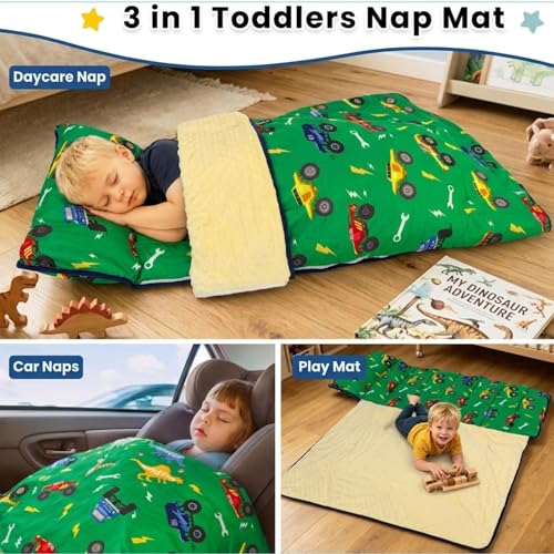 Extra Thick Toddler Nap Mat with Pillow & Detachable Blanket for Daycare