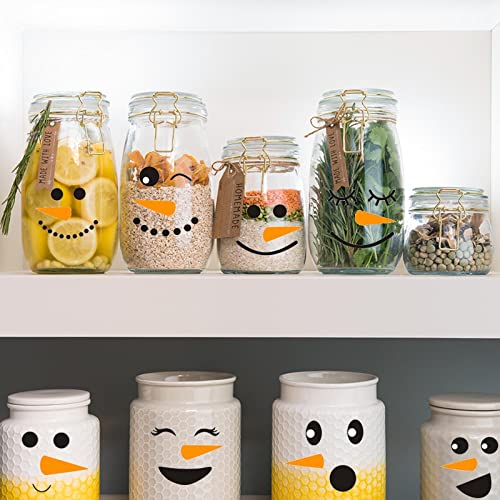 Kaemi Snowman Stickers S2 - 16 Snowman Faces & 1 Fridge Sticker, PVC Christmas Wall Clings