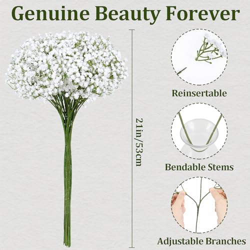 30 Pcs Artificial Baby's Breath Flowers - Realistic White Faux Floral for Wedding & Home Decor