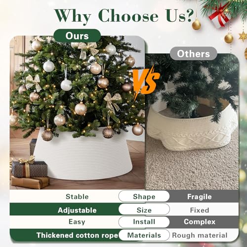 Degeyoyo White Large Christmas Tree Collar for 6-9ft Trees, Adjustable 20-28in