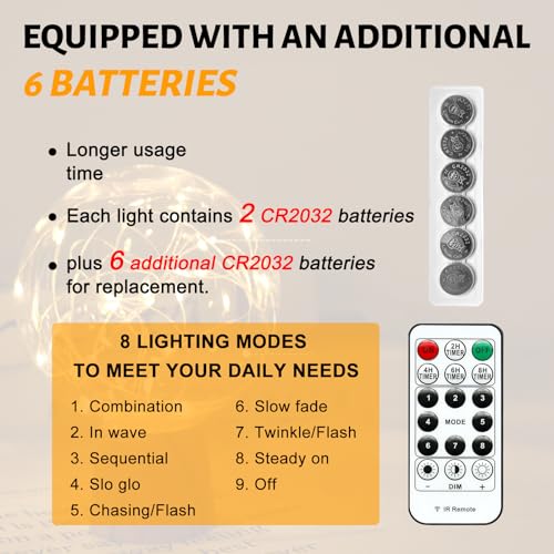6-Pack Battery Powered Fairy Lights with Remote - 7ft Warm White 20 LED Lights
