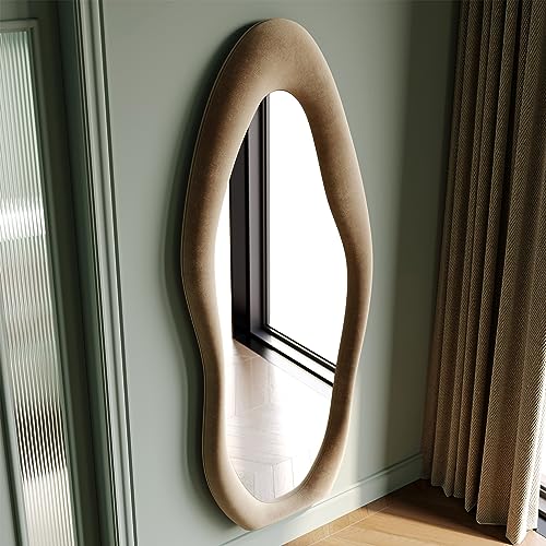 63" x 24" Irregular Wavy Full Length Mirror, Flannel-Wrapped Floor Mirror
