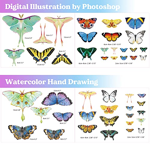 46 Pcs Realistic Double-Sided Paper Butterfly and Moth Set for Resin Art