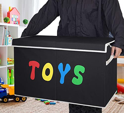 Extra Large Collapsible Toy Chest Storage Box with Lid - Black Linen