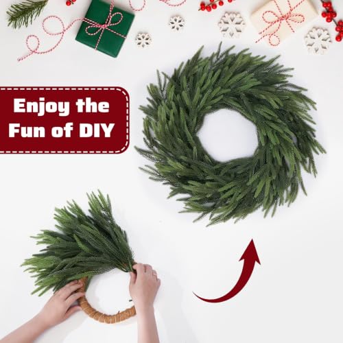 12 Pcs Christmas Norfolk Pine Branches 18" Artificial Greenery Stems – Flexible Wired Sprigs