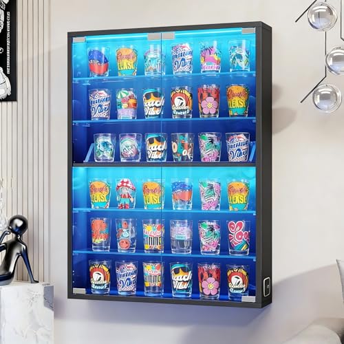 Aauro Home Black Wall Display Case with Glass Doors for Sports Cards & Collectibles