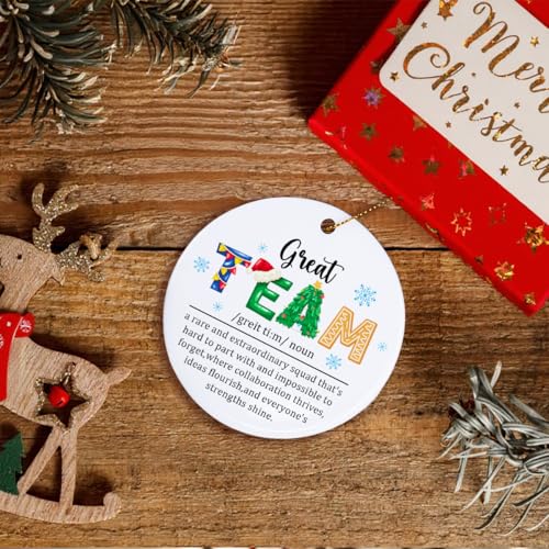 Team Inspirational Christmas Hanging Ornament with Golden Ribbon - Ceramic Keepsake for Xmas Tree Decor - Includes 'Team' Variation