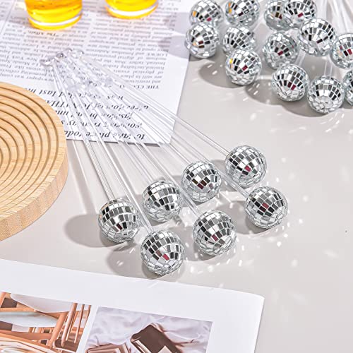 Sawysine 24 Pcs Transparent Disco Ball Cocktail Drink Stirrer with Mirror Design