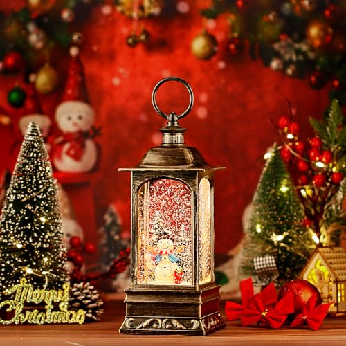 Musical Lighted Christmas Snow Globe Lantern with Timer & Snowman