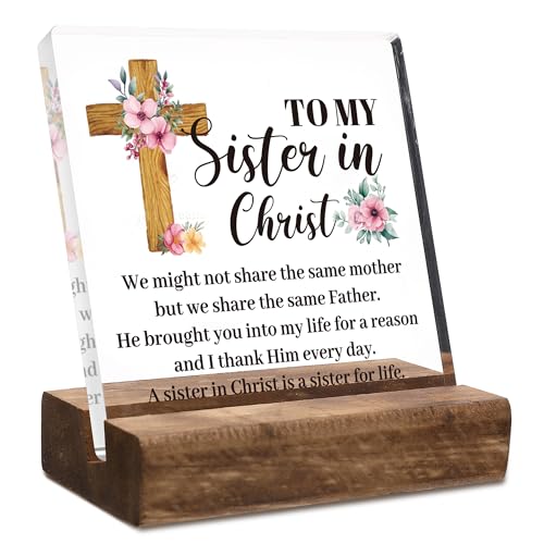 Obookey Christian Sister Gift for Women - Sister in Christ Inspirational Desk Acrylic Plaque