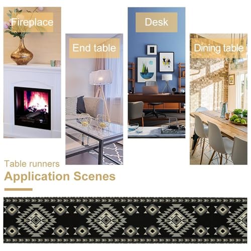 GMLOV 13x60in Black Aztec Table Runner Ethnic Southwest Geometric Tribal Home Decor