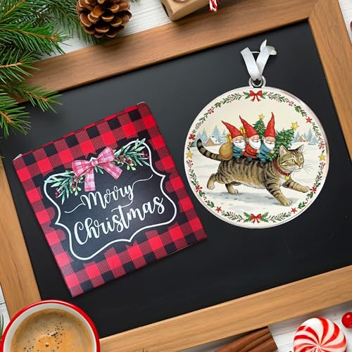 HEXMOZ Tabby Cat Christmas Ornament - Holiday Gnome Decor for Cat Lovers