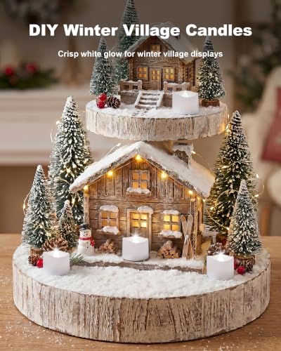Homemory 24-Pack Flameless Tea Lights Candles – Cool White, White Body, 200+ Hours