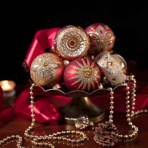 10-Piece Glass Christmas Ornament Set - Red and Gold Luxury Tree Decor