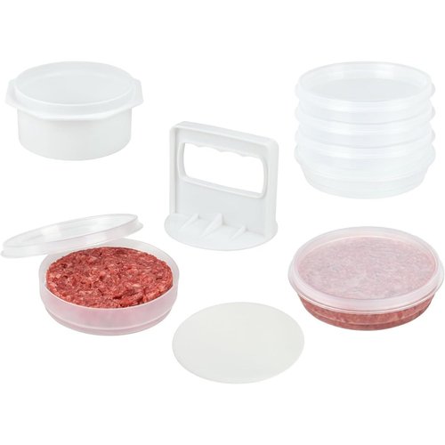 Mission Gallery Hamburger Press Patty Maker - 4 in 1, Burger Mold, Patty Press, 8 Storage Containers, 100 Round Papers - Hamburger Patty Maker Tool for BBQ - Burger Shaper for Meat, Veggie Patties