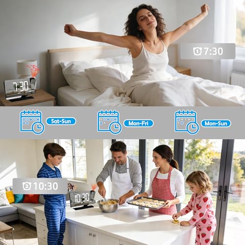 Digital Projection Alarm Clock with 7.3-Inch Mirror Display