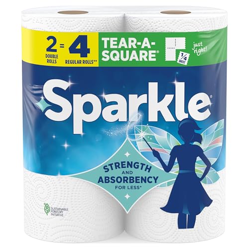 Tear-A-Square Paper Towels, 2 Double Rolls - Strong 2-Ply for Kitchen Cleanup