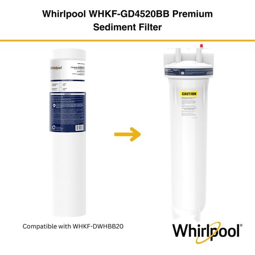 Whirlpool 20" x 4.5" Large Whole House Sediment Filter WHKF-GD4520BB, NSF Certified 25 Micron Filtration, 6-Month Life, Replacement Cartridge Fits Most 20-Inch Home Water Filter Housings