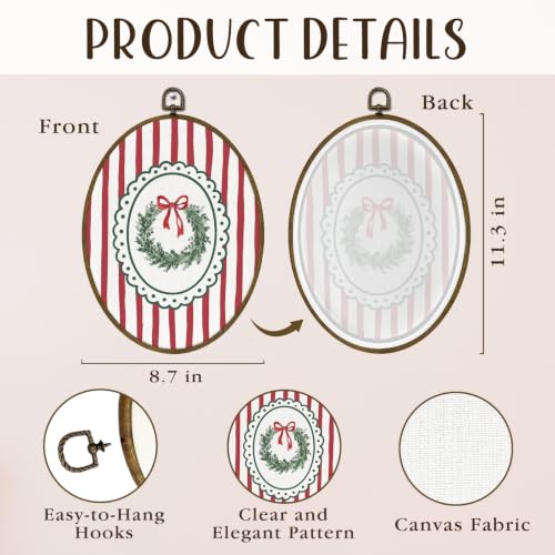 LLOKARNORA Christmas Wreath Canvas Wall Art Oval Frame Red & Green - Holiday Decor
