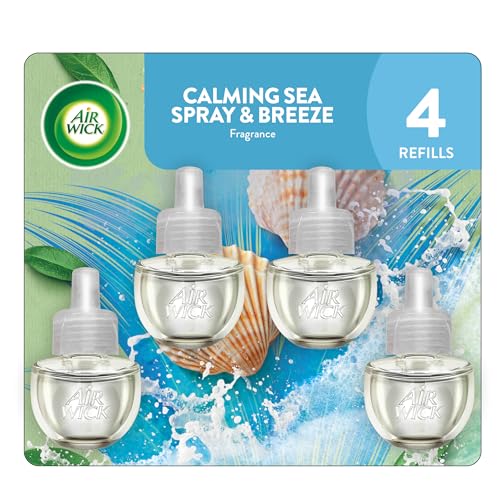 Plug-In Scented Oil Air Freshener Refills, Calming Sea Spray & Breeze (4 Pack)