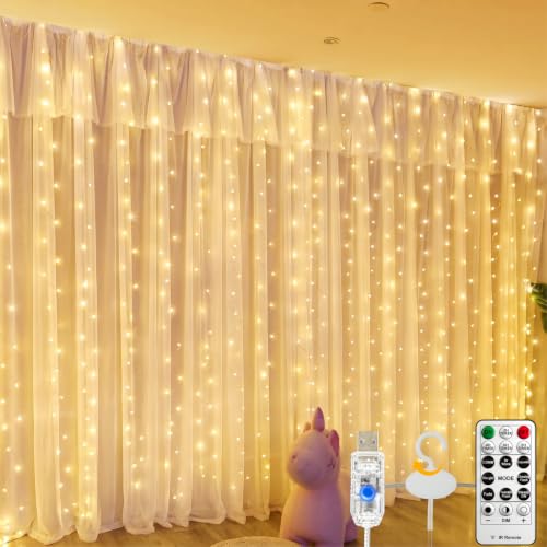 300 LED Fairy Curtain Lights - 9.8x9.8ft USB Hanging String Light with Remote