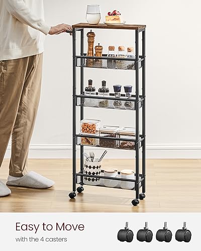 Slim 5-Tier Rolling Storage Cart, 5.1-Inch Narrow Organizer with Wheels